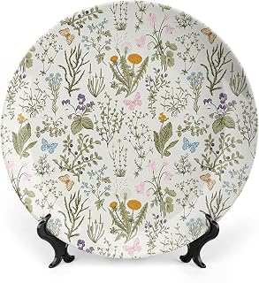 XISUNYA 10 Inch Decorative Plate, Floral Dinner Plate, Vintage Garden Plants with Herbs Flowers Botanical Classic Print Ornament Display Plate Handmade Plate Wedding Christmas Thankgiving Gifts