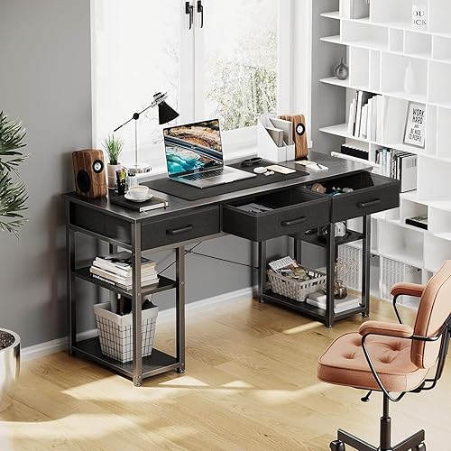 Miniatura 25 de ODK Escritorio pequeño para computadora de oficina: mesa para el hogar con cajones de tela y estantes de almacenamiento, escritorio moderno,