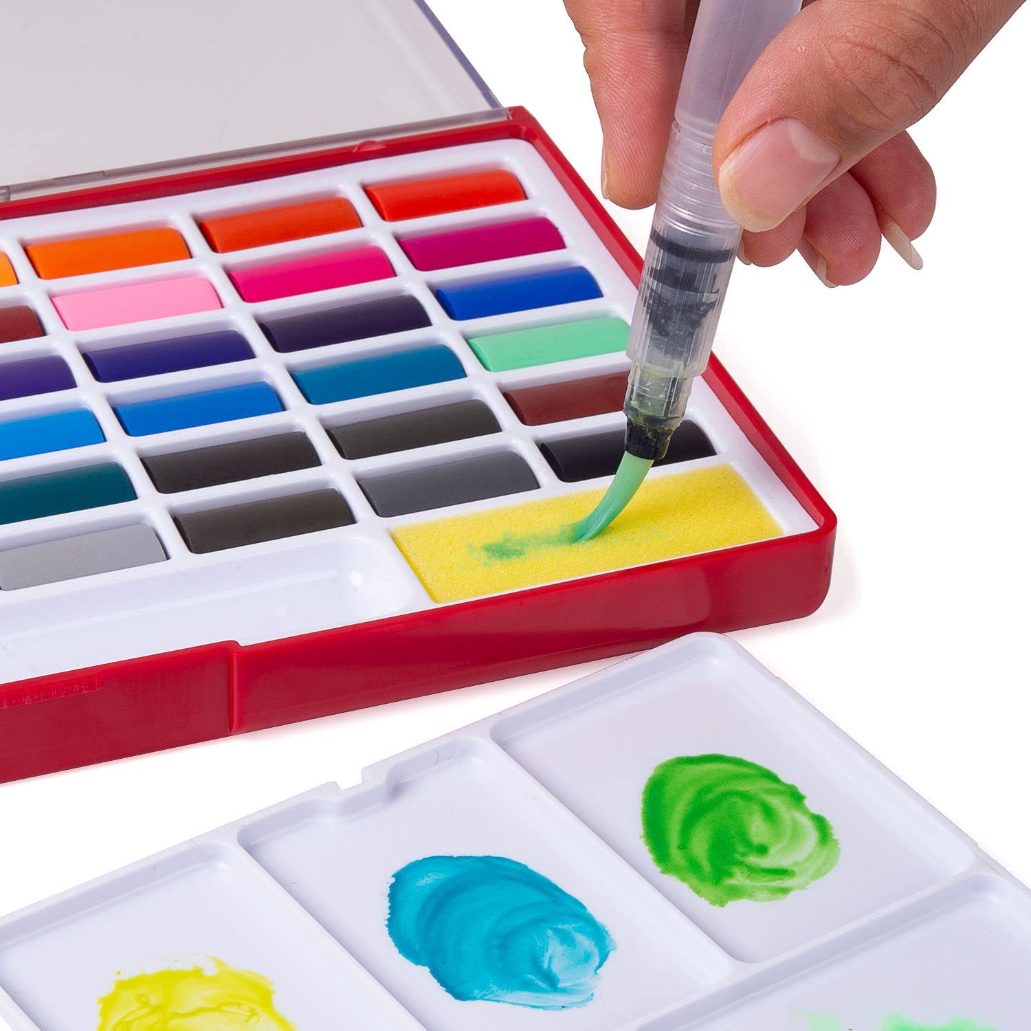 Juego de pintura de acuarela, 48 colores surtidos de alta calidad en caja con pincel de agua y esponja, perfecto para artistas, niños, principiantes, artistas, pintura, bocetos e ilustración 5