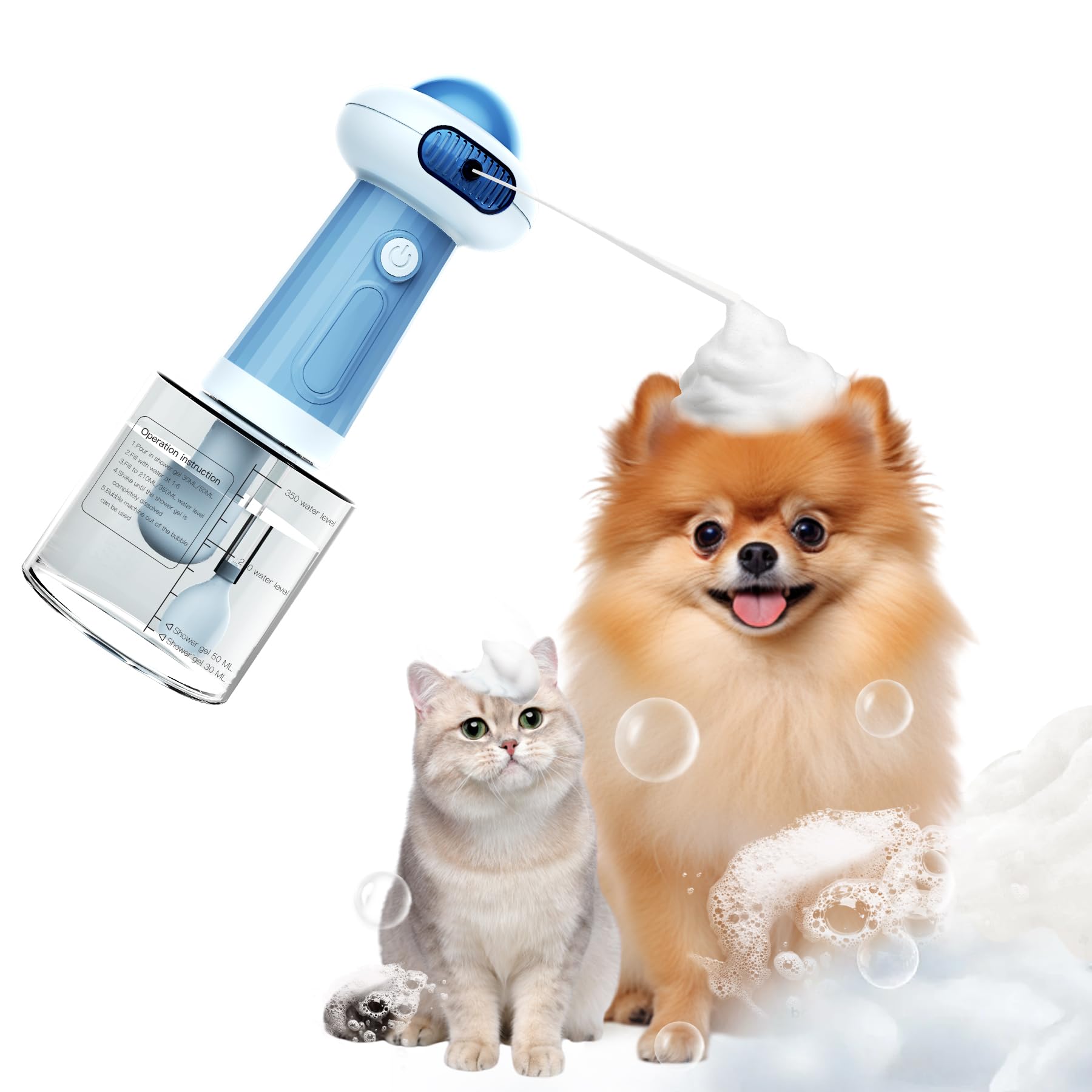 Waterproof Upgrade Dog Bath Supplies, Electric Shower Foam Machine, Automatic Soap Dispenser, Magnetic Charging Shampoo Frother, Bubble Machine for Pet Cat Puppy Children-Blue
