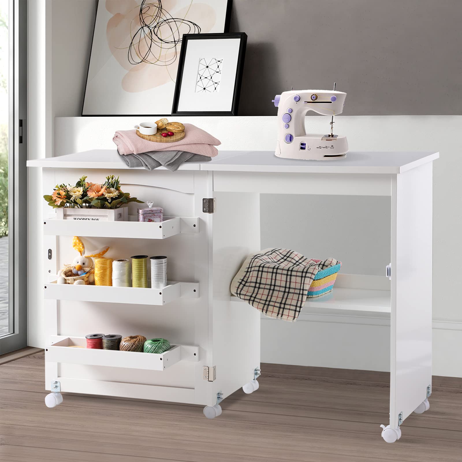 MAGIC UNION Craft Storage Organizer Sewing Craft Table with Storage for Cricut Craft