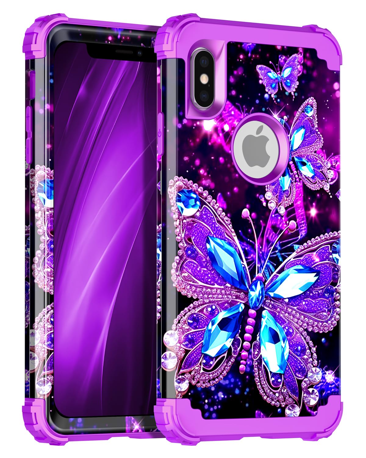 Miqala Compatible with iPhone Xs Max Case,Glow in The Dark Three Layer Heavy Duty Shockproof Hard Plastic Bumper+Soft Silicone Protective Case for