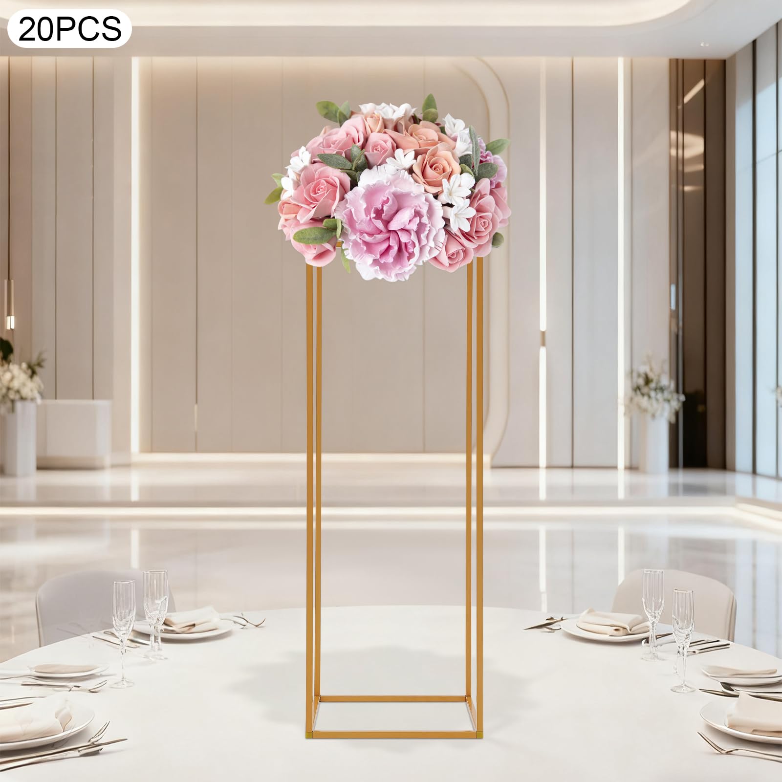 Blumenständer aus Metall für Hochzeiten 20 Stück geometrische Dekoration | 20er Set – platzsparende Lagerung durch einfaches Zerlegen Gold