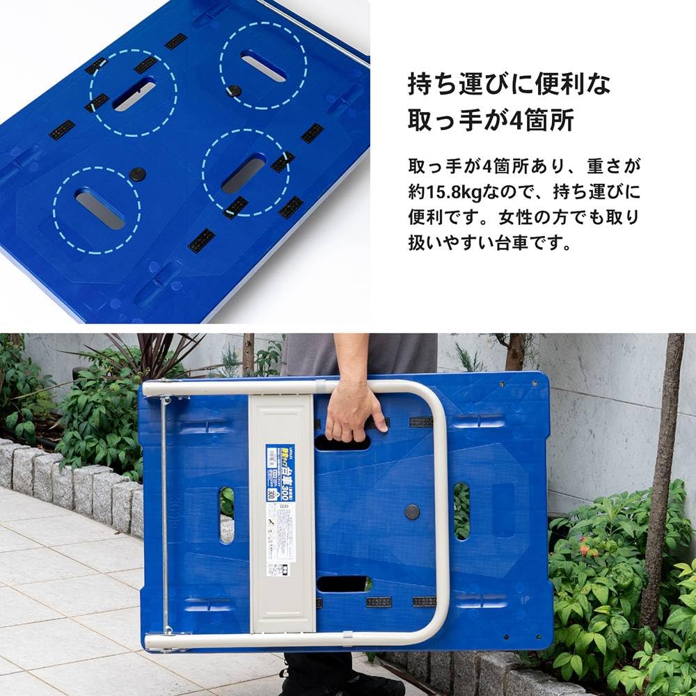 コーナン 台車 300kg 樹脂製 静音 LIFELEX 折り畳み ブルー