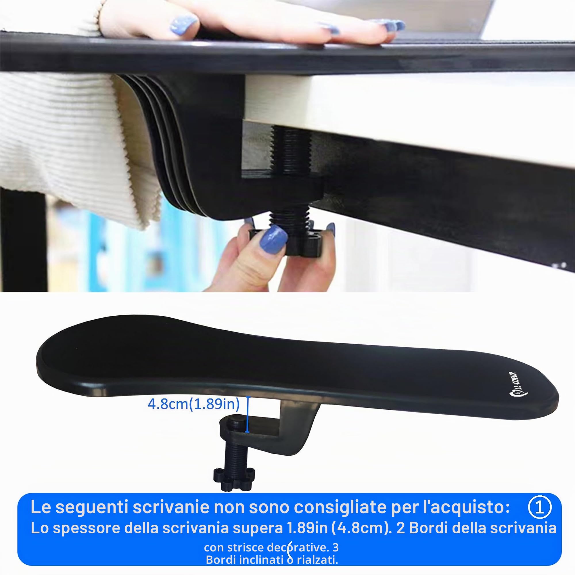 LL-COEUR Confezione da 2 poggiapolsi per tavolo e sedia, braccio ergonomico da scrivania, supporto multifunzione per mouse per computer (2 x nero)