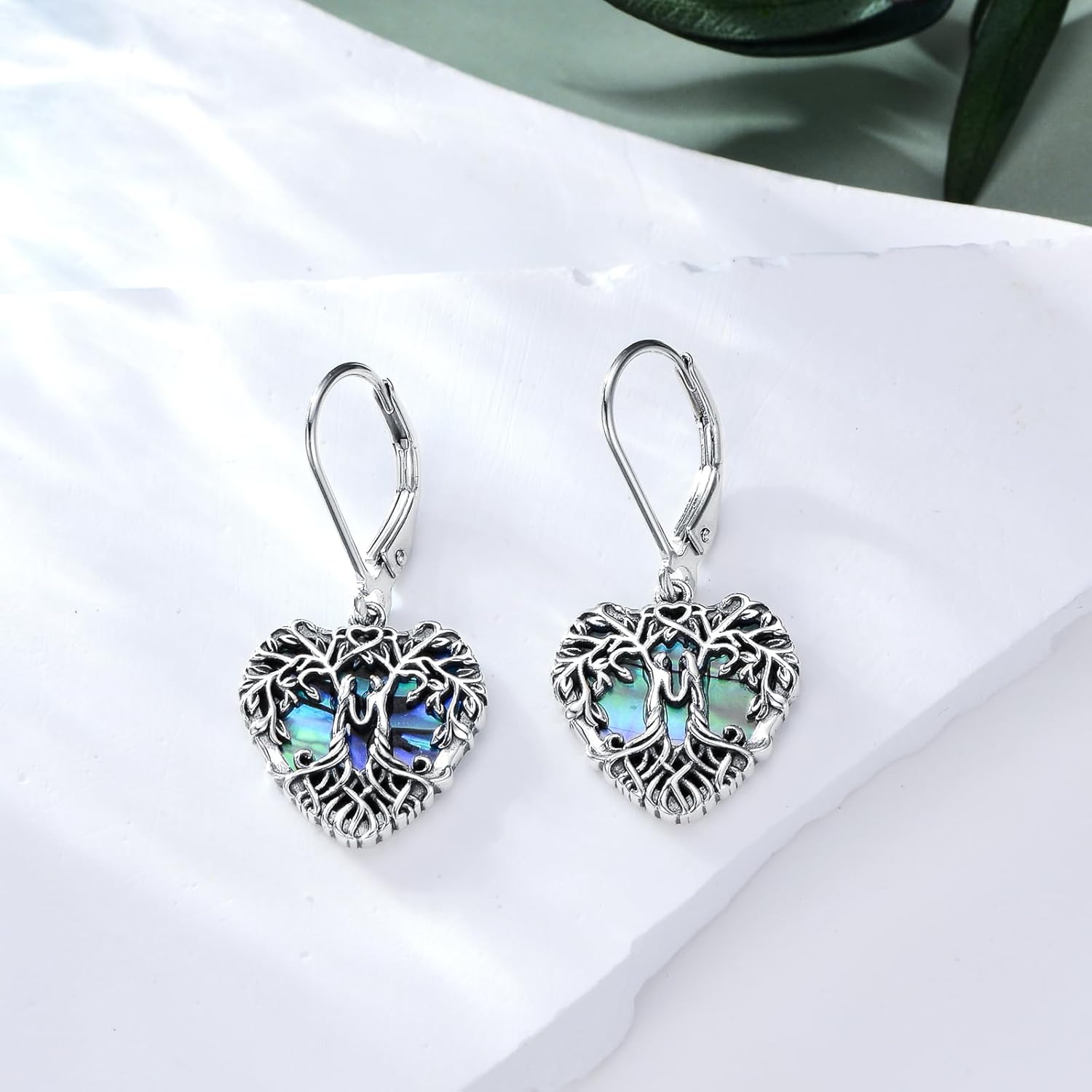 AOBOCO 925 Sterling Silver Heart Abalone Shell Leverback Earrings Jewelry Gifts for Women - Image 4