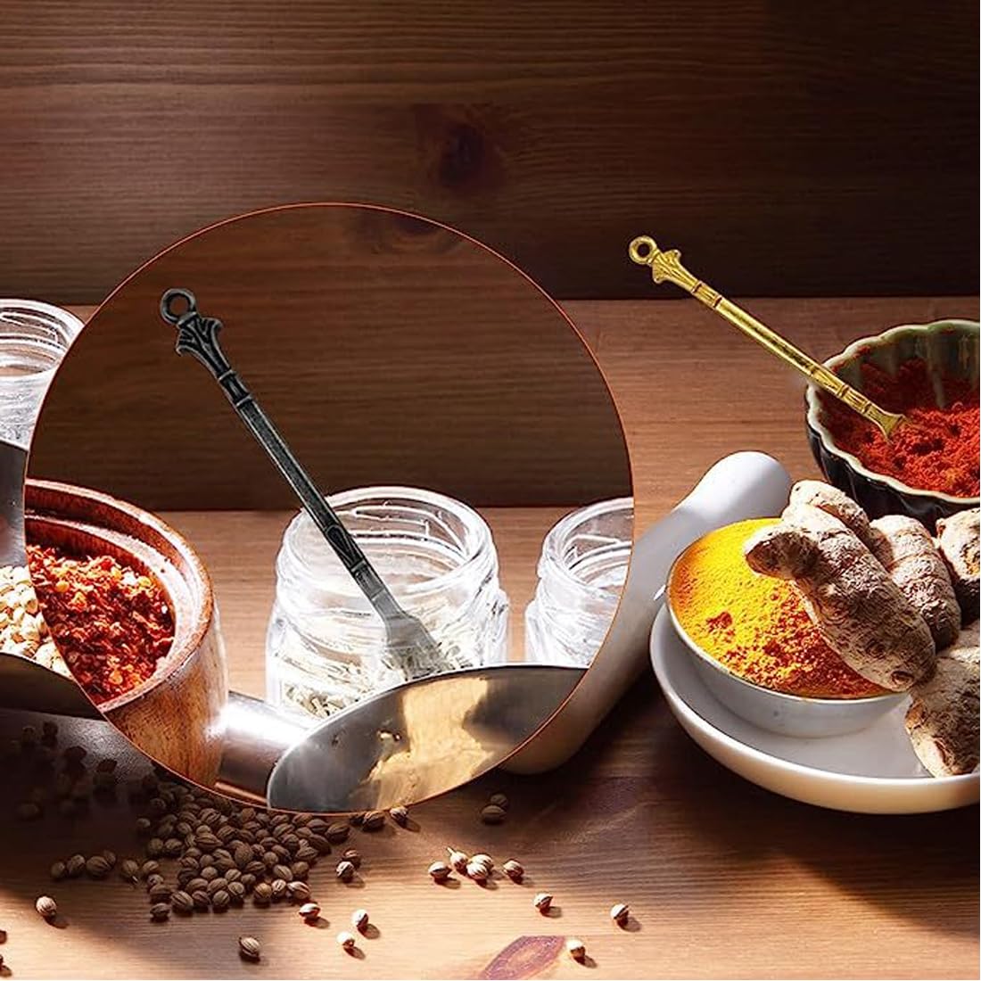 Set 4 Cucchiani Per Polveri - Mini Cucchiai Retro In Metallo Per Medicina, Erbe, Sali - Colorati - Foto 3