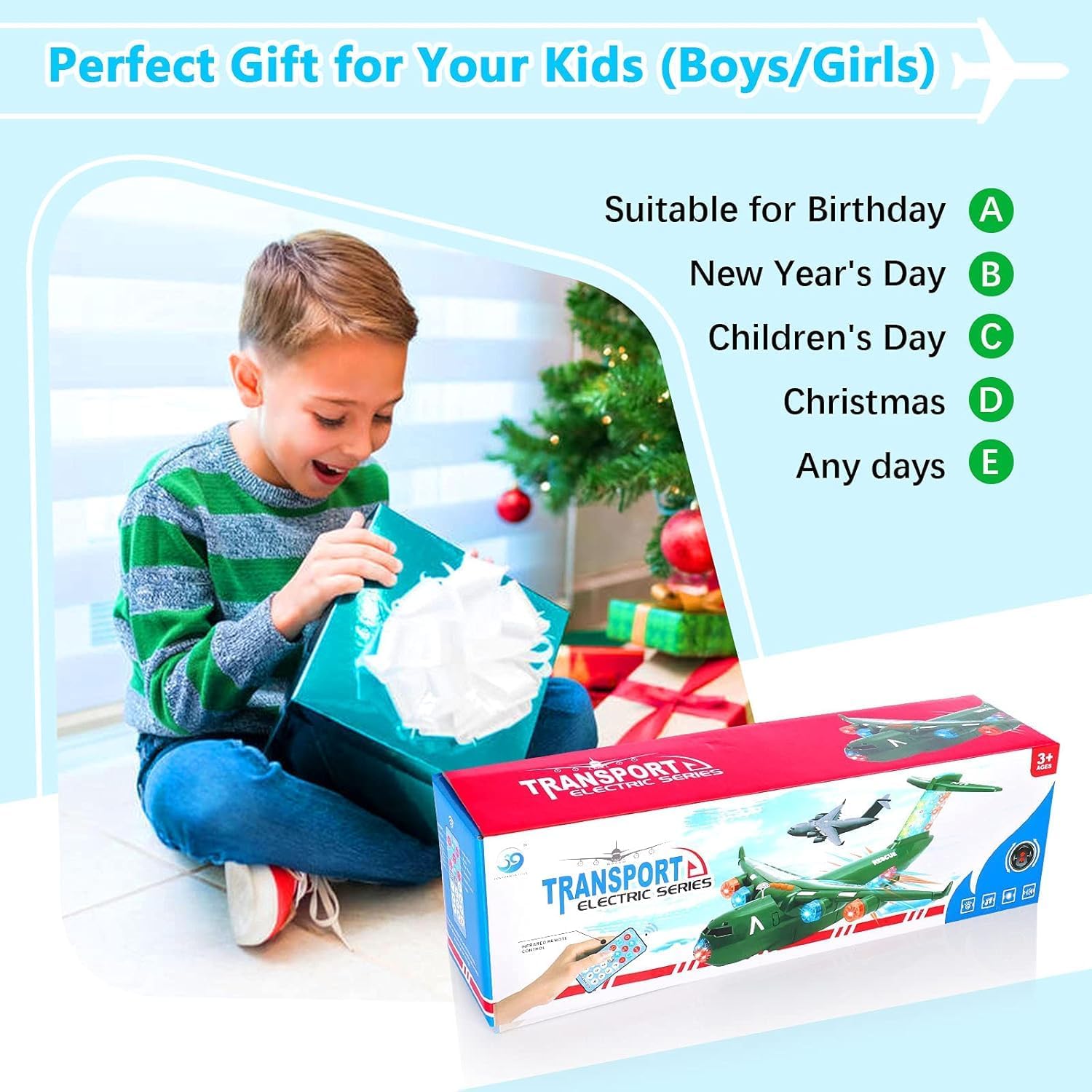 ele ELEOPTION Transport Airplane Toy Aeroplane Infrared Remote Control Plane Toys with Lights and Music for 3 4 5 6 7 8 Year Old Boys Girls Kids Toddlers Gift Army Green