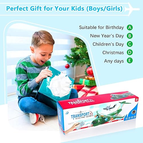 Miniatura 3 de ele ELEOPTION Avión de transporte de juguete con control remoto infrarrojo con luces y música para niños de 3, 4, 5, 6, 7, 8 años, verde militar.