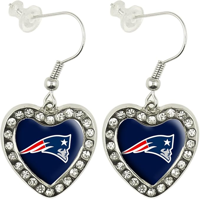 NFL New England Patriots Crystal Heart Earrings with Team Logo Sports Fan