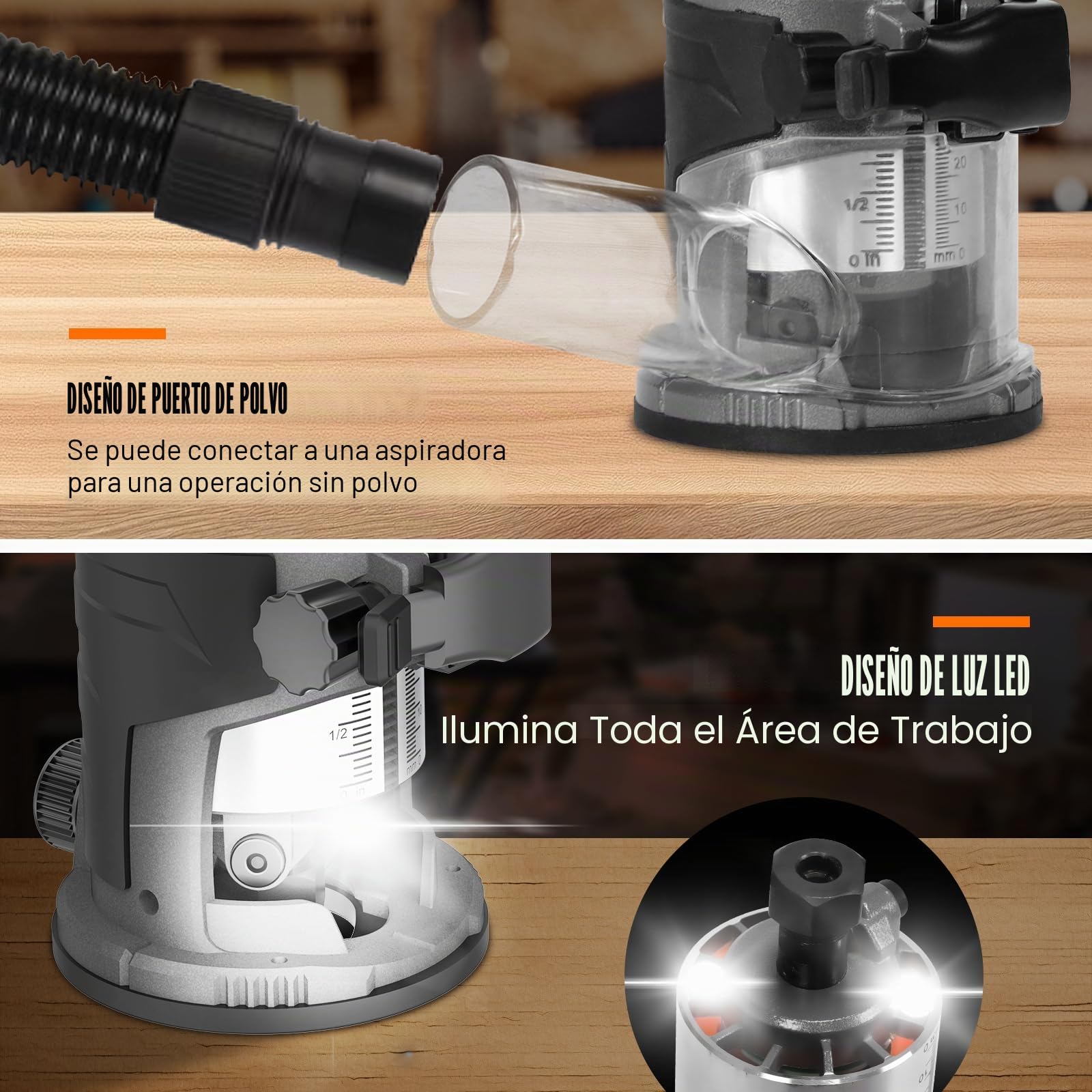 Fresadora de Madera Compatible con Makita 18V Batería, Fresadora de Mano con 6 Velocidades, Motor Sin Escobillas, 30000 RPM, 5 Piezas Fresas (Sin Batería)