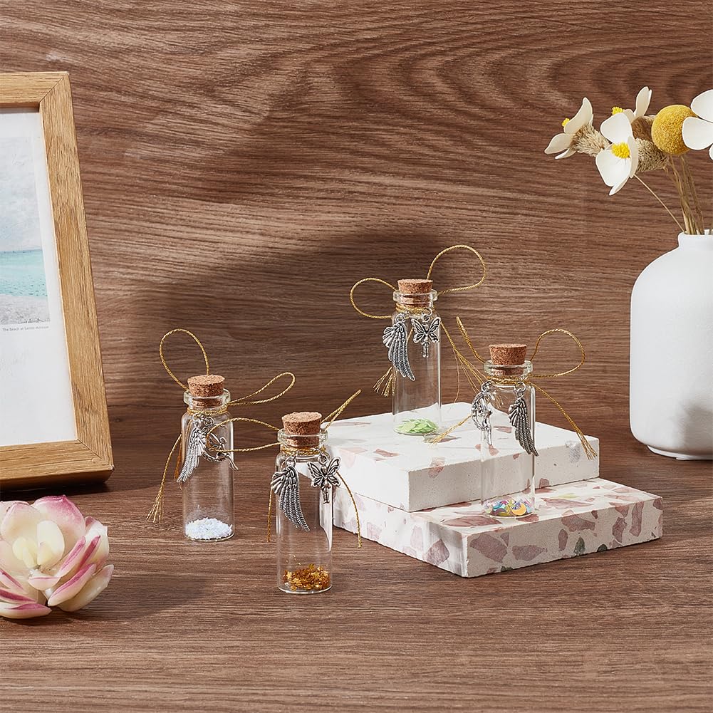 DELORIGIN 4pcs Pet Hair Glass Memorial Bottle Glass Tube Wishing Bottle with Winged Angel Pendants and Cork Stopper Dog Keepsake Memorial Urn Cat Remembrance Gift Sympathy Glass Vial for Pet Ashes - Image 3