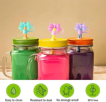 Bow Straw Cover Compatible with Starbucks Cup, 7-8mm Silicone Straw Topper | 6Pcs Reusable Dust-Proof Straw Cap for Tumblers, Cute Colorful Cup Accessories