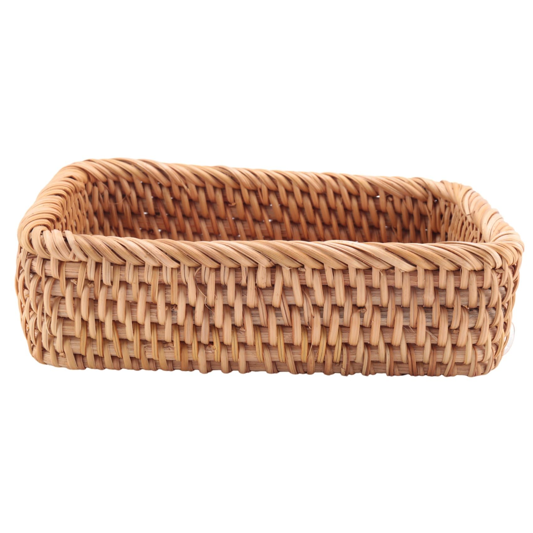 CTRLZS Hand-Woven Rectangular Rattan Wicker Basket Fruit Tea Snack Bread Picnic Cosmetic Storage Box Kitchen Household Tools-S