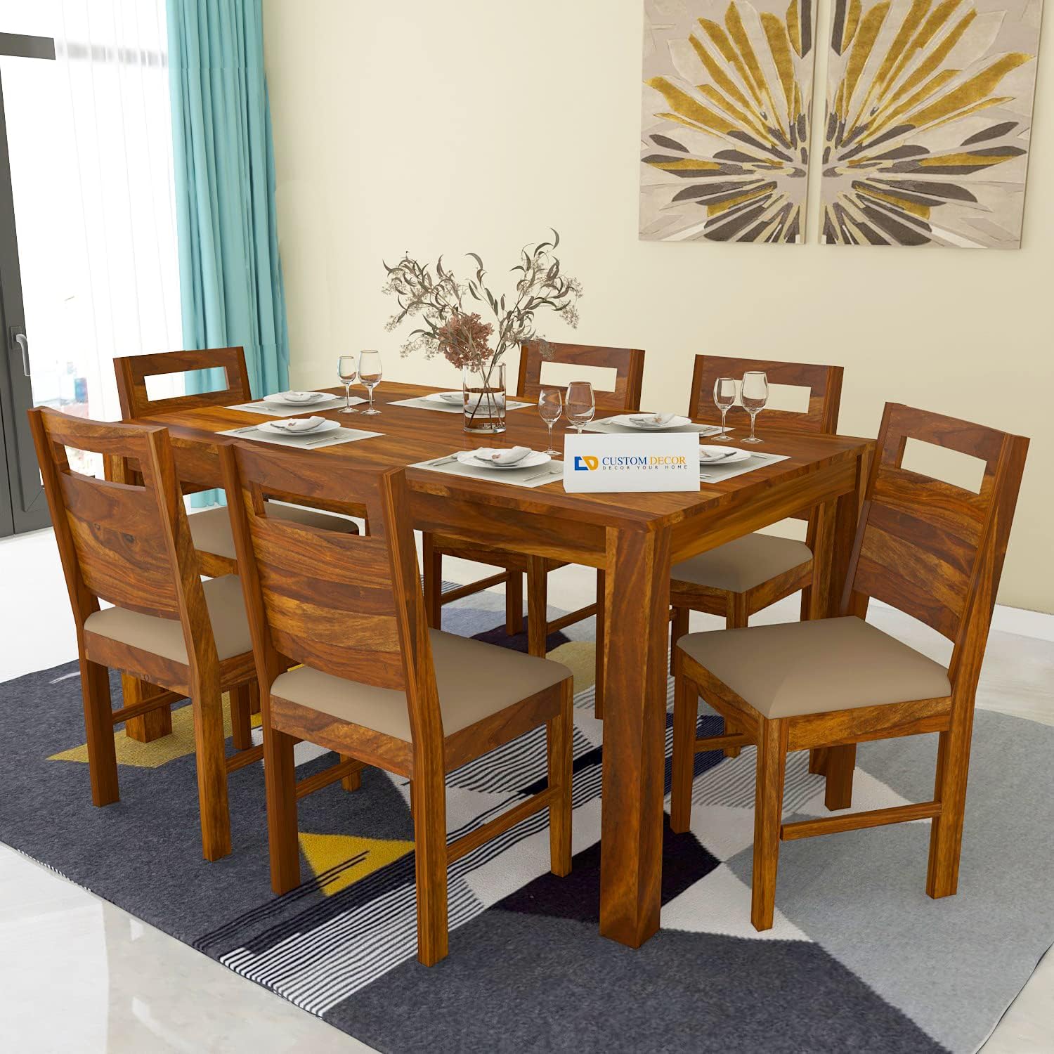 Amazon Brand - Solimo Fecia 6-Seater Solidwood Dining Set with 6 Chairs (Antique Oak Finish ...