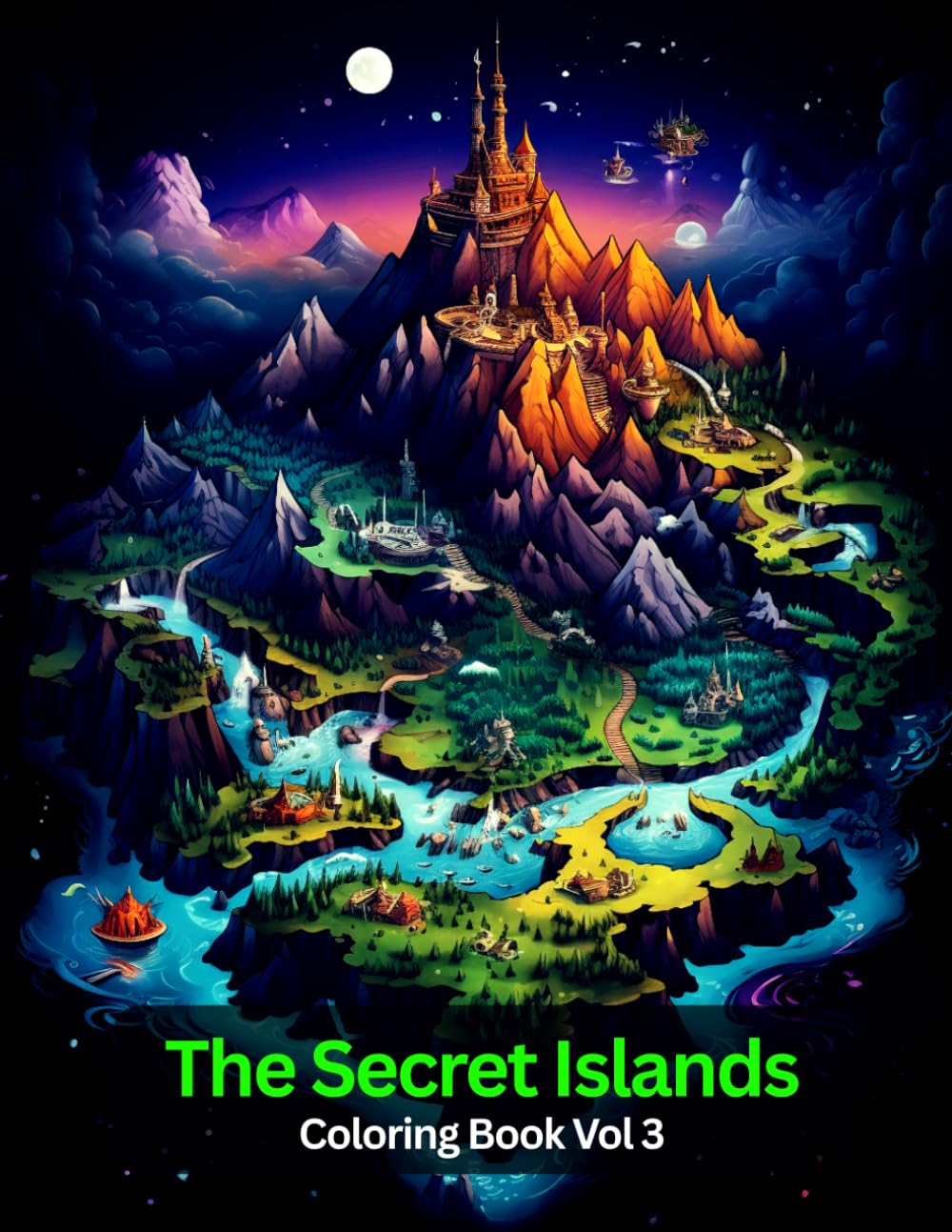 The Secret Islands Coloring Book Vol 3, 50 beautifully illustrated fantasy island scenes filled with hidden treasures.