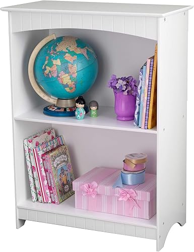 KidKraft Nantucket - Estantería infantil de madera de 2 estantes con detalle de Wainscoting color blanco regalo para mayores de 3 años