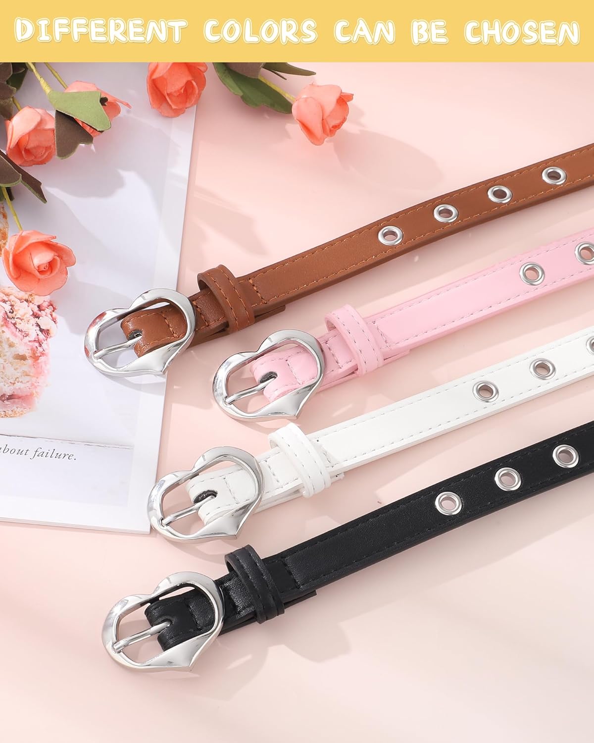 Kajeer Girls Belt for Kid,2 Pcs Leather Belt Durable Hollow Cute Heart Buckle Grommet Youth Toddler Belt for Uniform Casual - Image 5