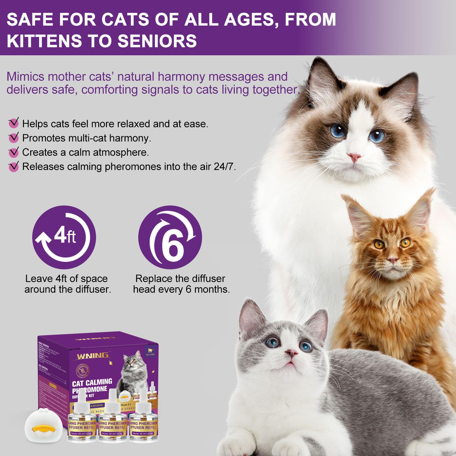 Diffuseur de Phéromones Apaisantes pour Chats + Recharge 3X48 ML - Aide à Réduire Les Confilts et Tensions Entre Chats Vivant sous Le même Toit