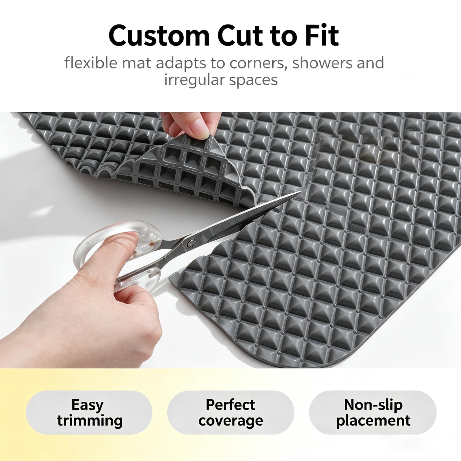 Alfombra Bañera PVC Suave Sin Olores Alfombrilla Ducha Resistente al Moho para Secado rápido Corte Personalizable Textura Cuadrada Flotante Base ahuecada Apto para ducharse