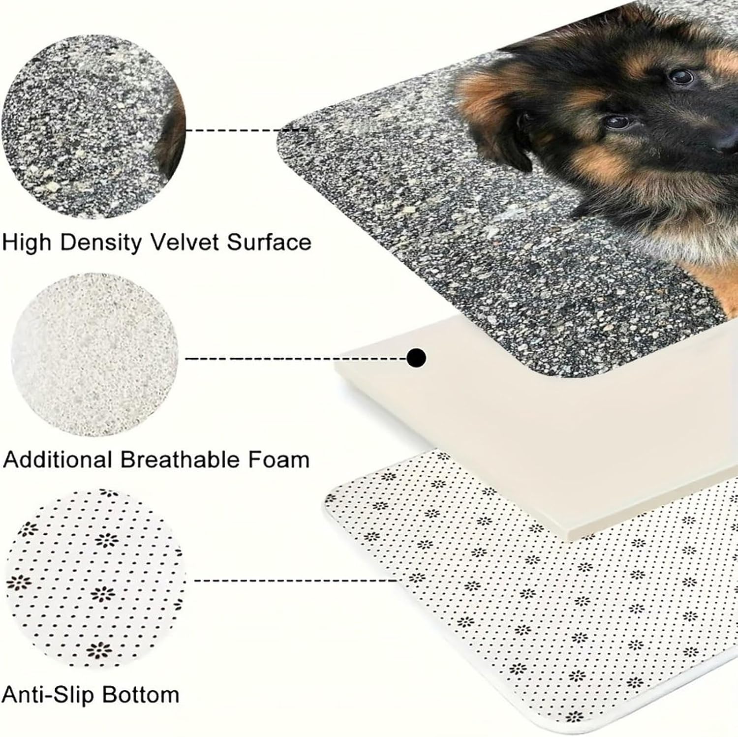 Cute German Shepherd Puppy Kitchen Mats for Floor 3 Pcs Kitchen Rugs