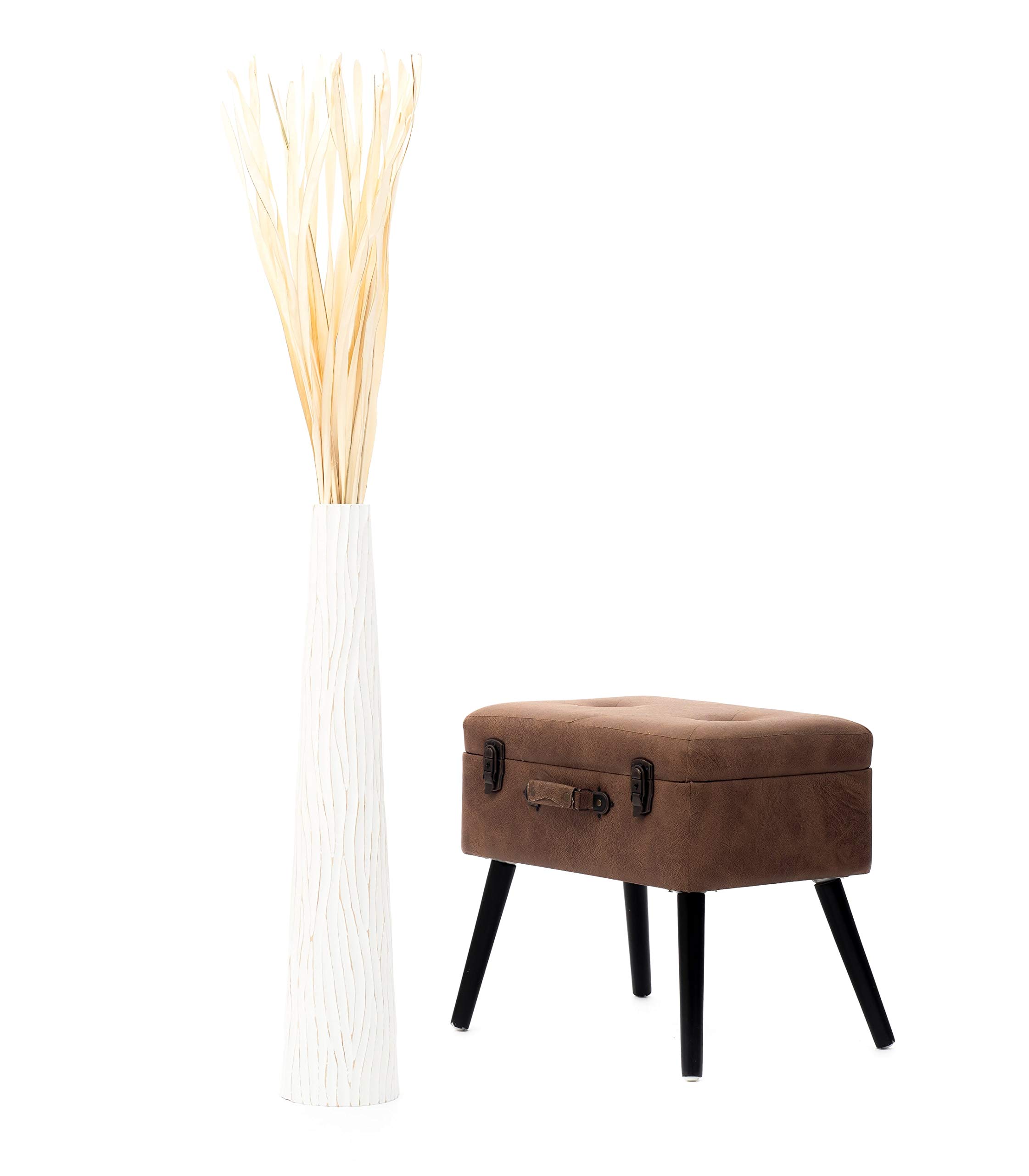 Leewadee Jarrón de Suelo Grande 65 cm Madera de Mango Pampa & Flores Secas | Jarrón Deco para Salón, para Ramas & Hierbas Secas. Más resistente que la Cerámica, sin Agua. Boho