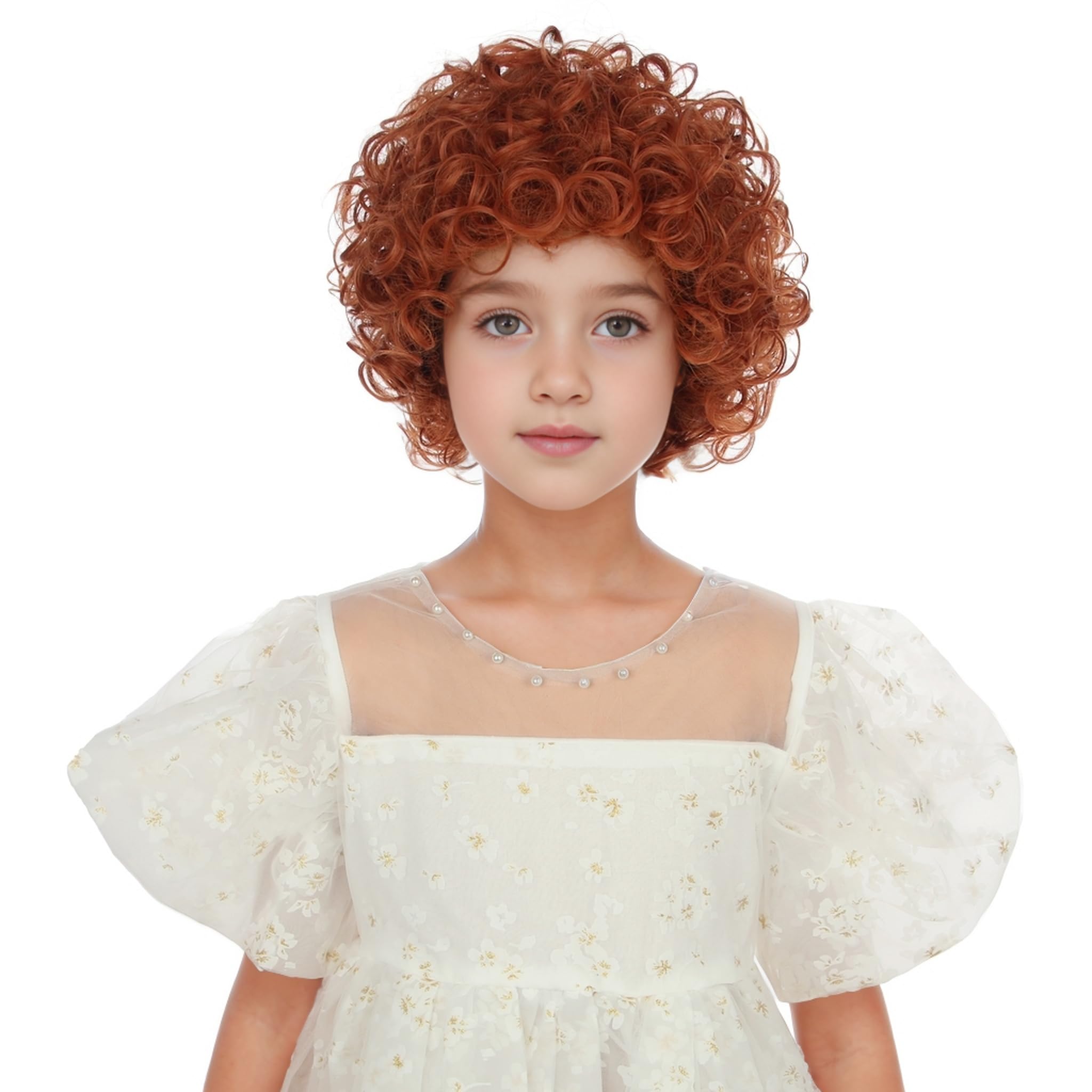 Edivd Dark Orange Wig for Kids Child Short Orange Wavy Curly Wig Girls Orange Party Cosplay Hair Heat Resistant Synthetic Hair with Cap