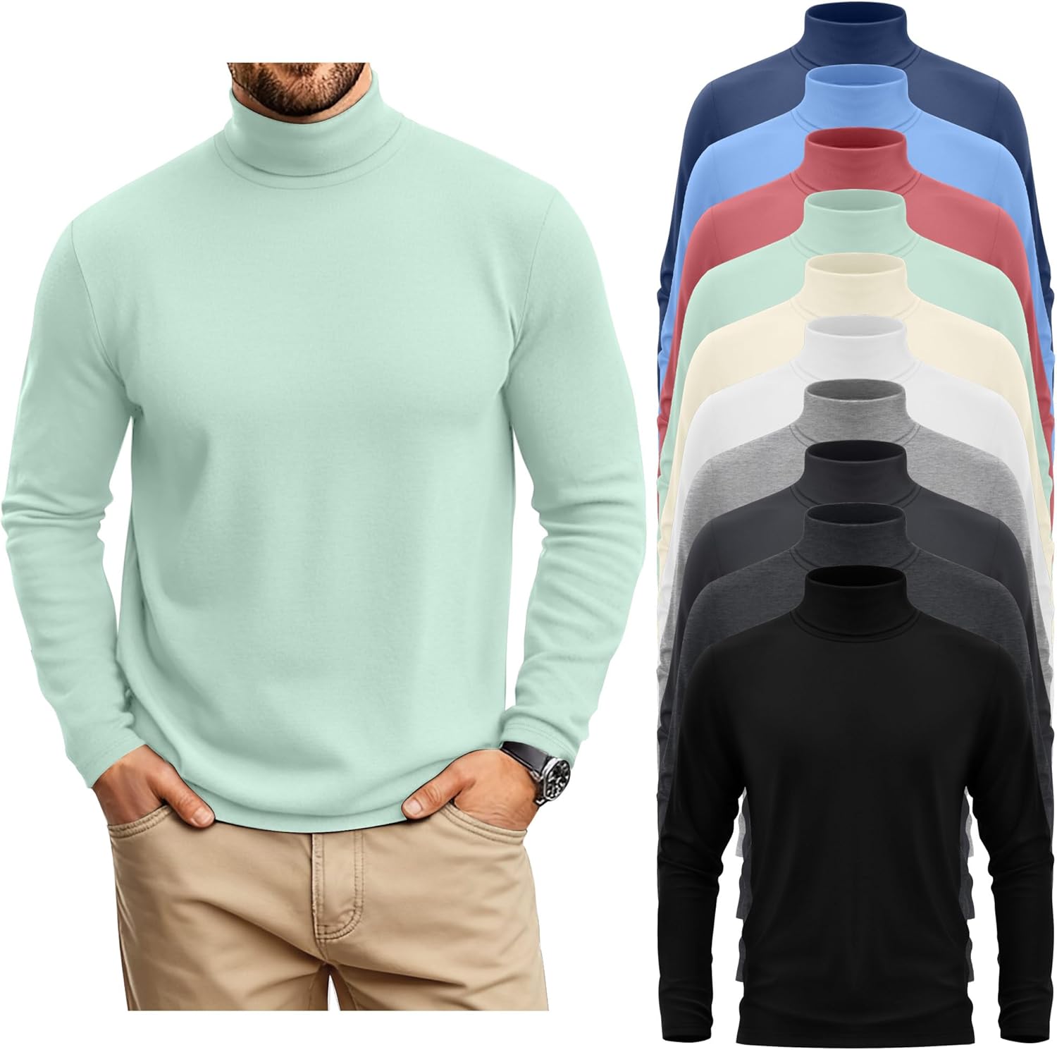Neer 10 Pack Mens Big and Tall Turtlenck Shirts Long Sleeve Multipack Tops