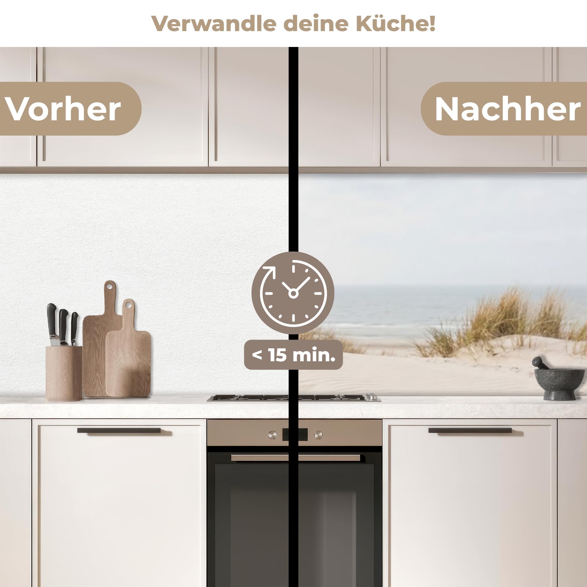 KitchenYeah© Küchenrückwand 60x300 cm Selbstklebende Kitchen Wall Protector Küchen Rückenwand Küchenfronten Küchenrückwände Küche Wand Wolken - Dünenlandschaft - Sand