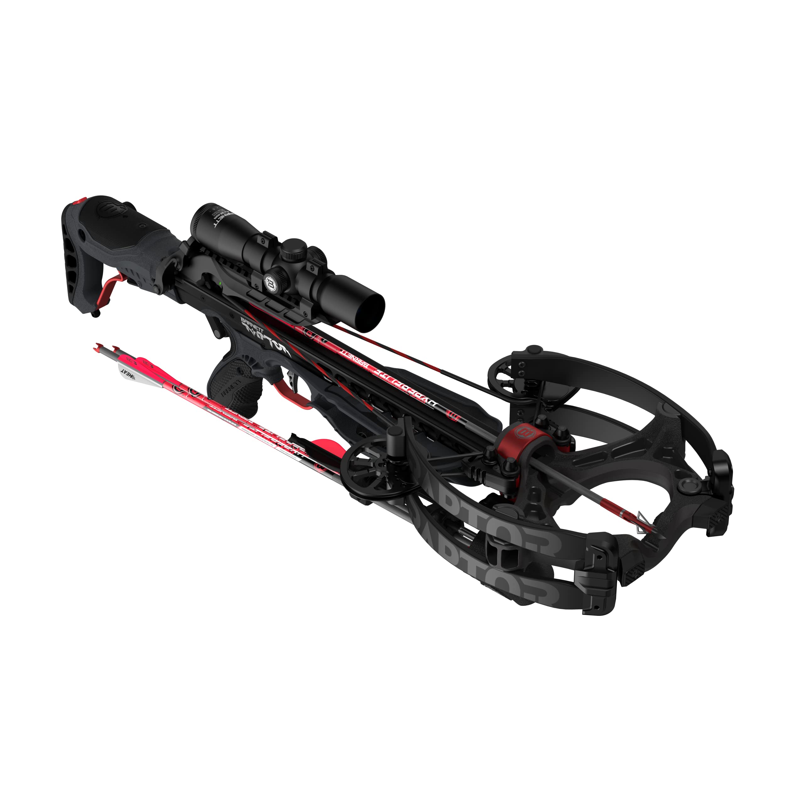 Barnett Hyper Raptor Crossbow, High-Speed Compact Crossbow Package with 4x36 Multi-Reticle Scope, Three HyperFlite Arrows, with Crank Device