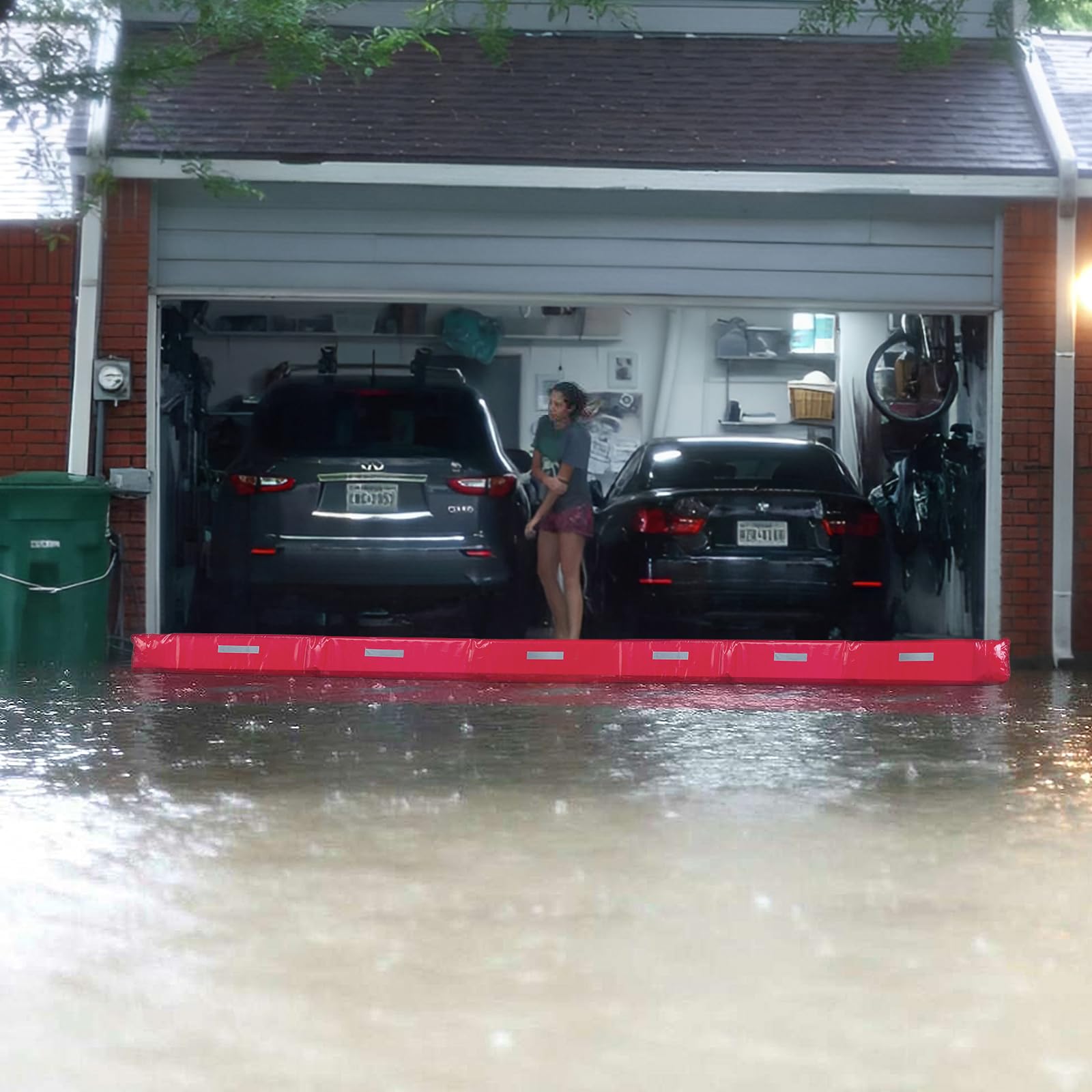 Hochwasserschutz bei Türen Wassergefüllte Hochwasserschutzbarriere Aufblasbare Hochwasserschutz, alternativer Sandsack für Regenschutz Rot (157"x15.7")