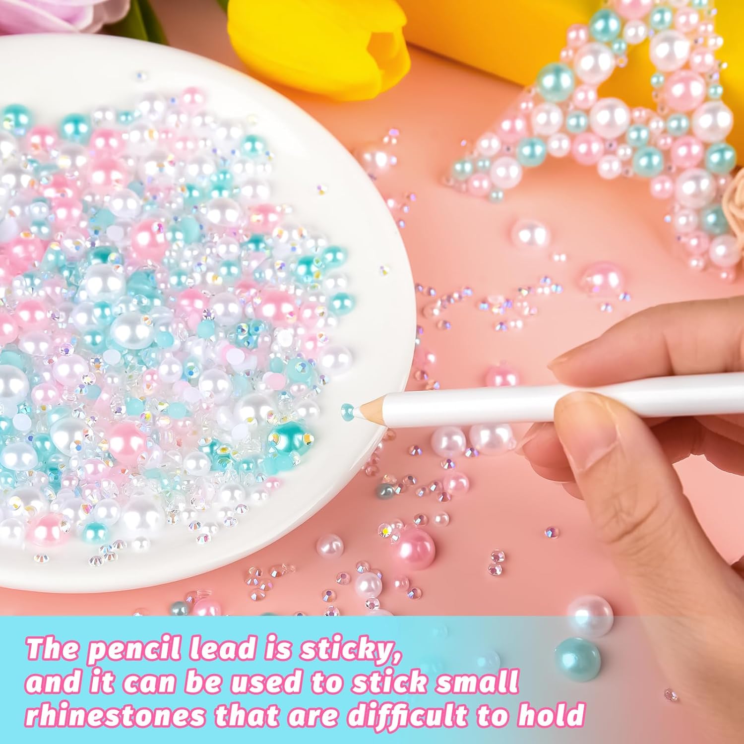 ASTARON 50g Mix Flatback Rhinestones Half Pearls for Crafts Mixed Size 3mm-10mm Flat Back Rhinestones for Crafts Flatback Pearls for Decorating Tumblers Mugs Nail Art Shoes (Pink Blue Series) - Image 5