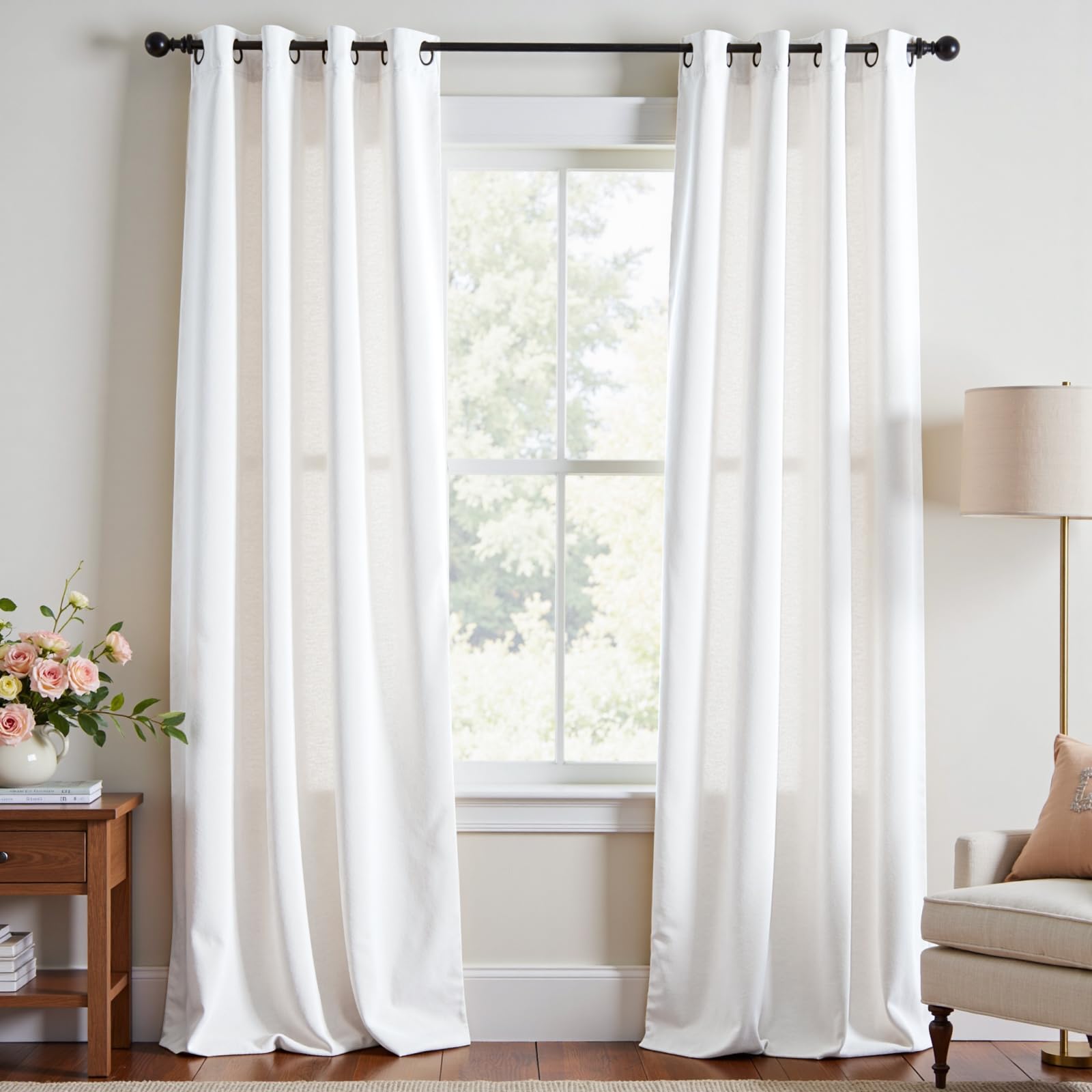 Lazzzy Velvet White Light Filtering Thermal Insulated Curtains 84 Inch Long, Window Curtains for Bedroom Living Room Drapes Luxury Modern Grommet Window Treatment, 2 Panels — image 1