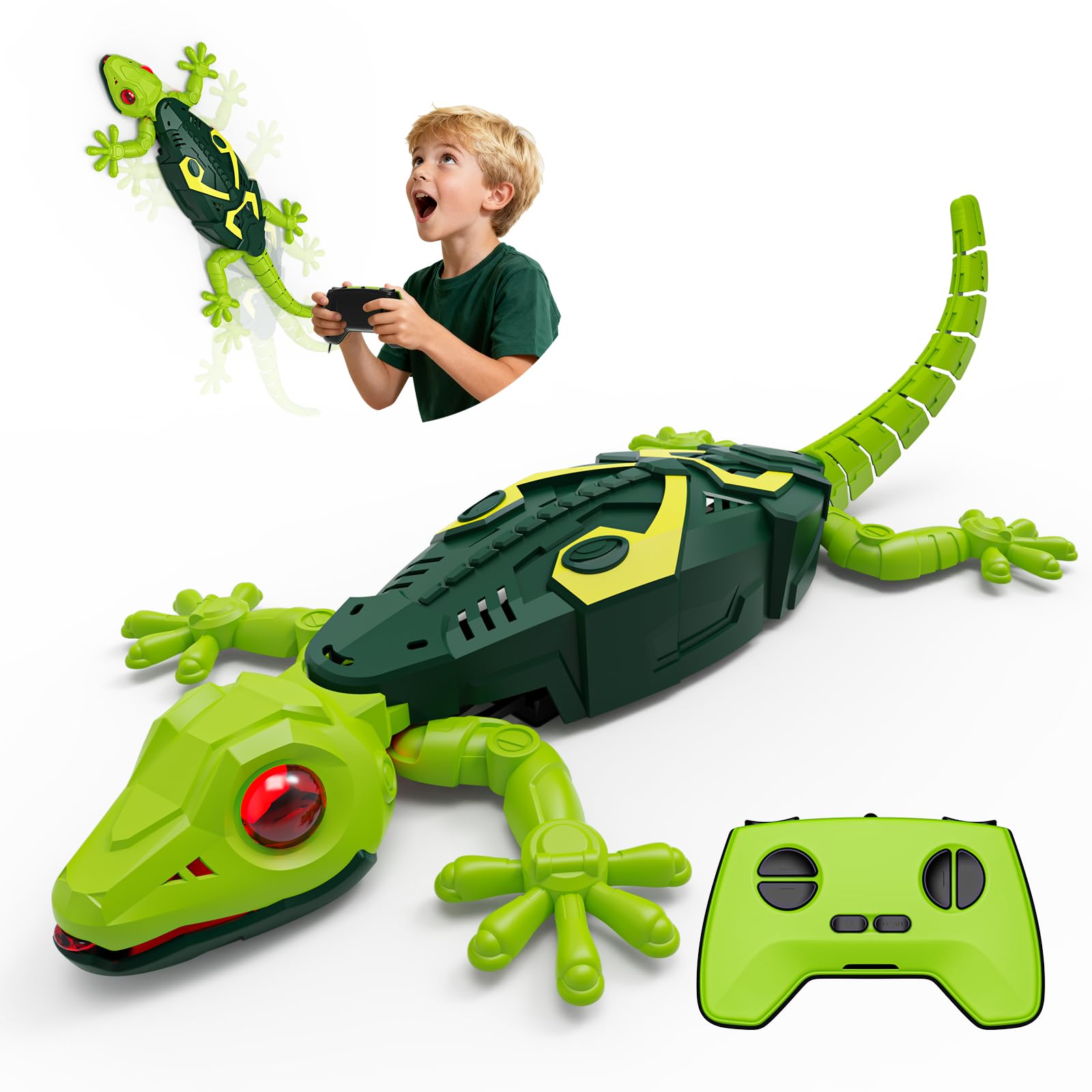 Gecko Trepador,Lagartija Teledirigida con Ojos LED,Lagarto Robot Juguetes,Control Remoto Lagarto Teledirigido de Pared con USB,Juguete Regalos para Niños de 3 a 9 años (Gecko-1)