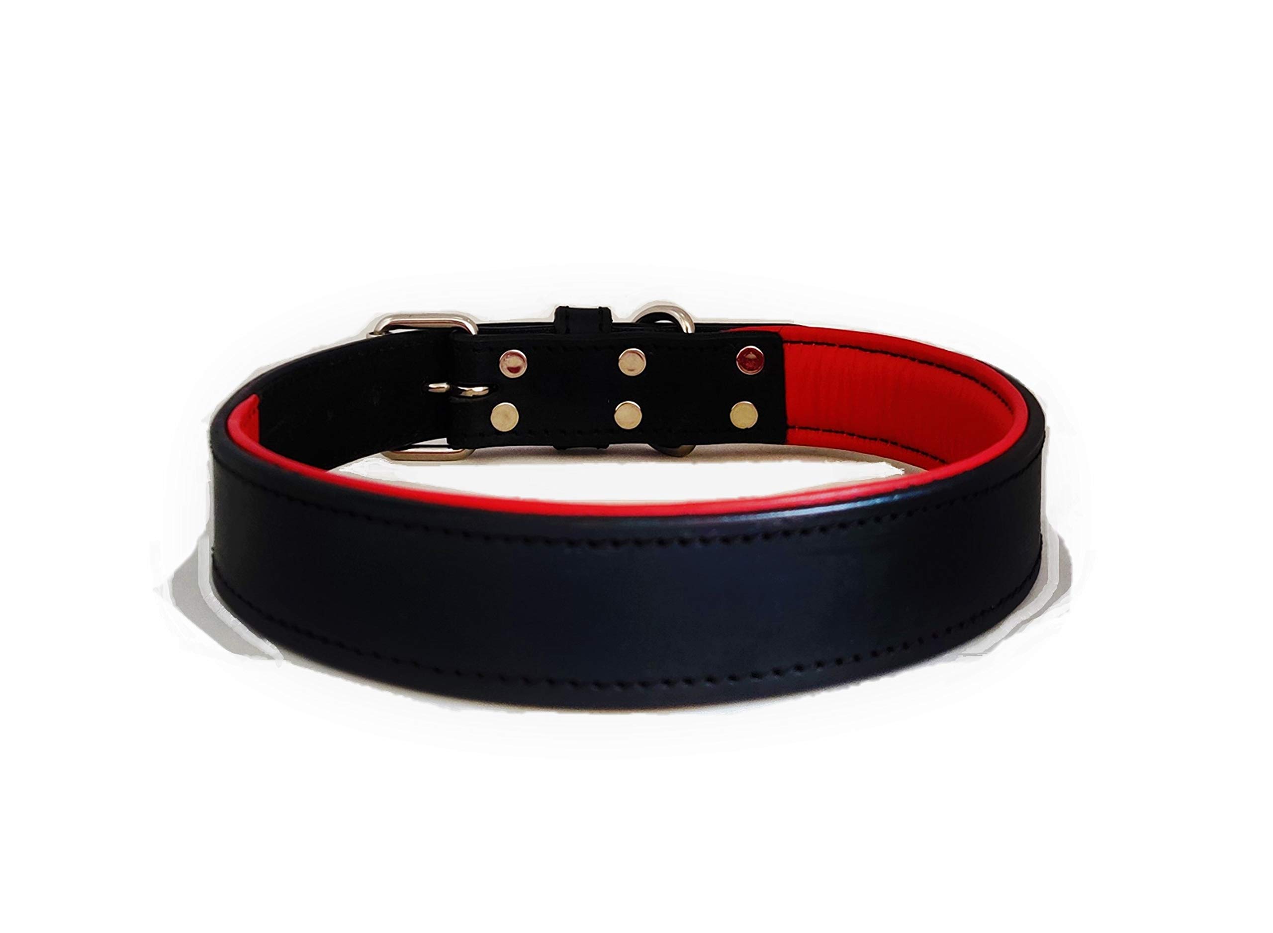 ZIIZO Genuine Leather Premium Padded Dog Collar Pet Collar Dog Belt (Black/Red, Large(17"-20"))