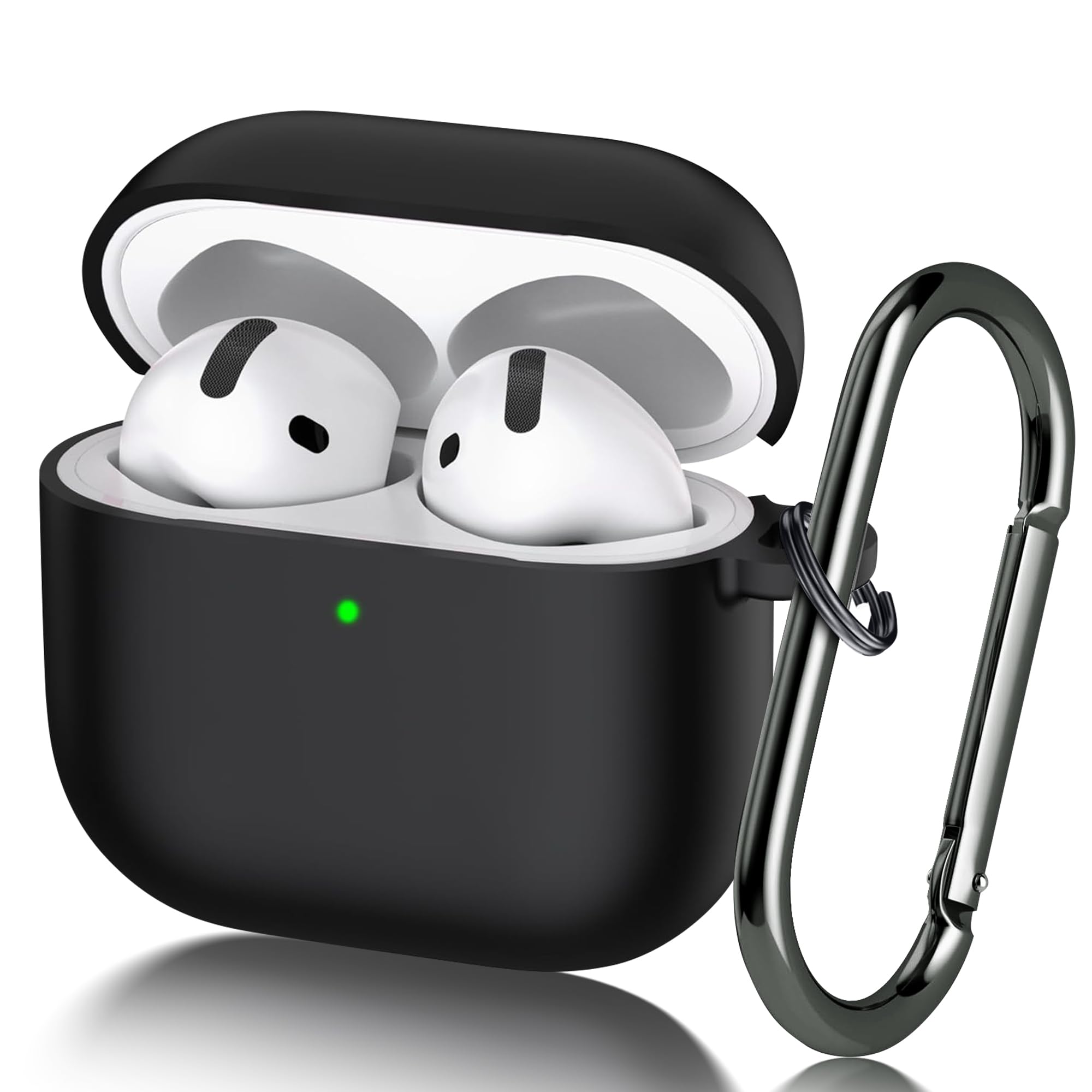 Seltureone for AirPods 4 Case,with Keychain,Front LED Visible,Support Wireless Charging,Soft Silicone Shockproof Case Compatible with AirPods 4th Generation Case (2024) - Black