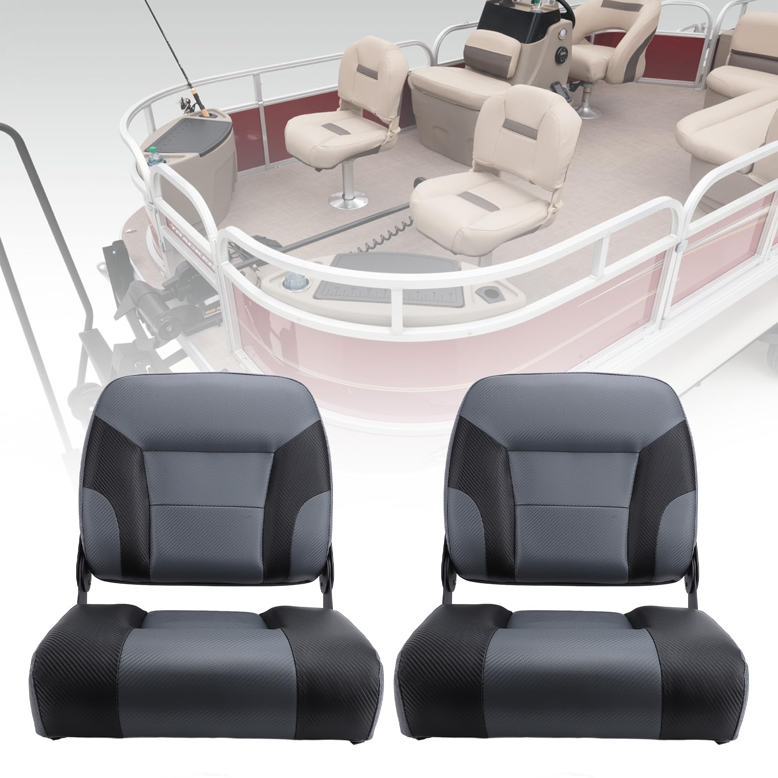 Sedili Capitano per Barca Ripiegabili Resistenti All'Acqua da 2 Pezzi con Memory Foam per Barca da Pesca con Pontone per Yacht, Pelle in PVC Antigraffio, 8 Viti di Fissaggio
