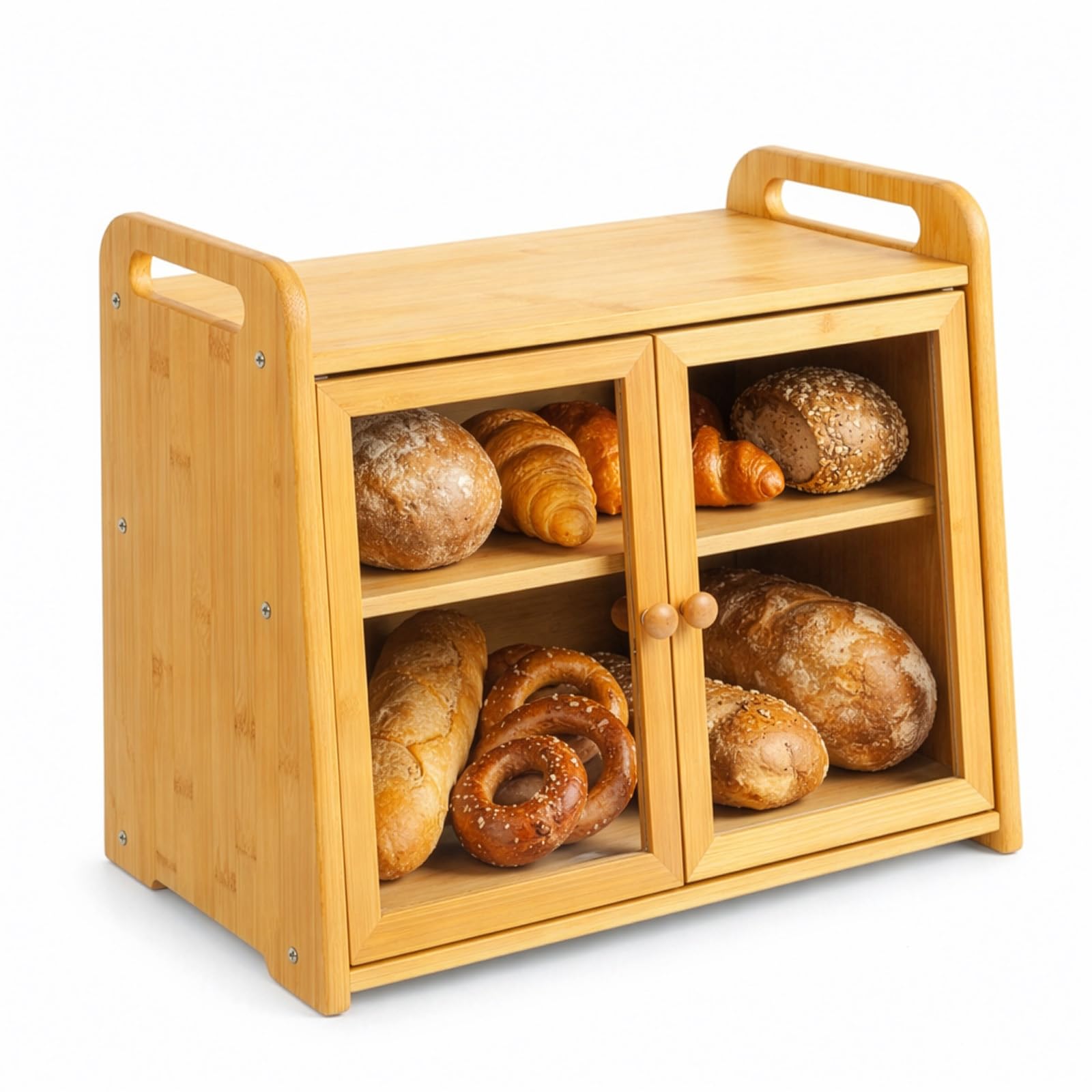 Evergoods Yellow Bamboo Bread Bin With Clear Acrylic Doors Large Capacity