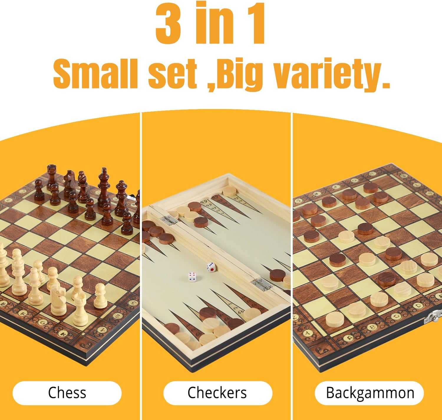 3-in-1 Chess Set Include Chess Checkers Backgammon 11 inch Wooden Board Game Set with Foldable Portable Case for Adults Travel Outdoor