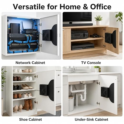 Ventilador de refrigeración para gabinetes – sin perforación requerida, ventilador delgado y silencioso para gabinetes de home theater AV, recintos electrónicos, racks de servidores y puertas ventiladas miniatura 5