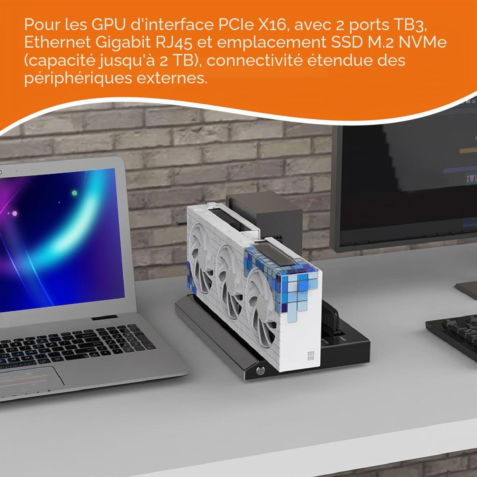 Station d'accueil GPU Externe, Boîtier GPU USB4.0 40 Gbit/s avec Interface TB RJ45 M.2 NVMe, Support D'extension de Carte Graphique pour Ordinateur Portable, Prise en Charge
