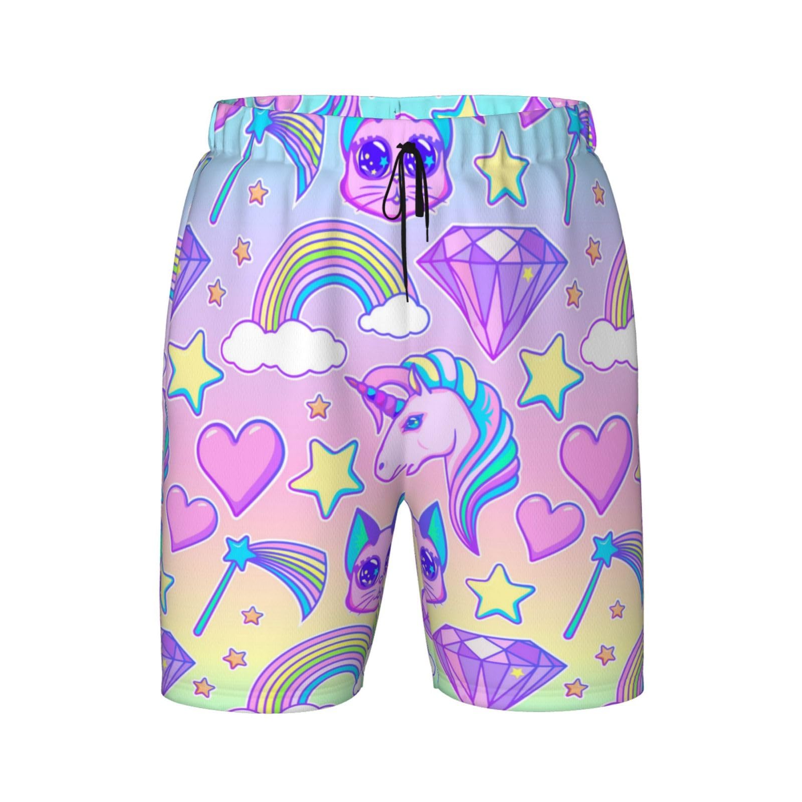 Ahdyr Unisex Kids As Pic Magical Rainbow And A Unicorn Boys Swim Trunks With Compression Liner Kids Swimwear Board Shorts Teen Beach Shorts 7-20 T