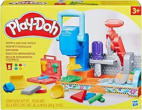 Play-Doh Conjunto de massinha Mesa de Ferramentas Coloridas com 5 potes de massinha de modelar e acessórios, para brincadeiras criativas, presente para crianças acima de 3 anos