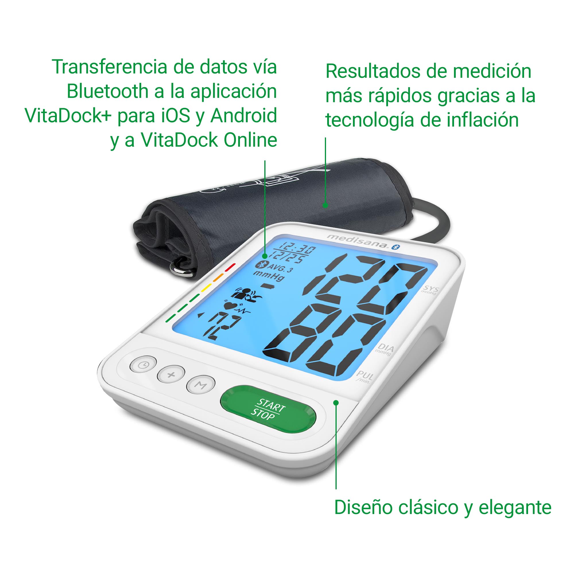 medisana BU 584 Tensiómetro para el brazo, Medición precisa de la tensión arterial y el pulso, Con práctica aplicación para evaluación y almacenamiento de datos, Detección y aviso de arritmias