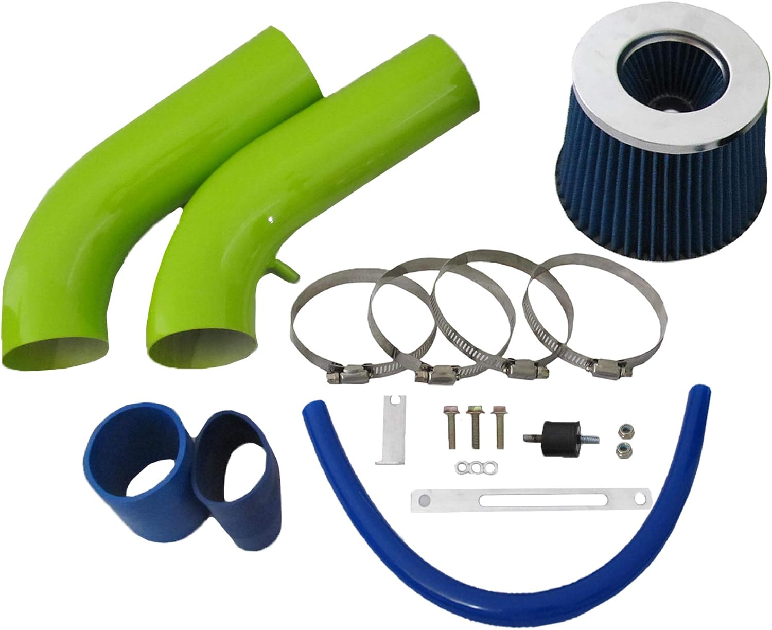 Green Pipe Short Ram Air Intake Kit & Blue Filter Combo Compatible for Dodge 02-07 Ram 1500 3.7L & 4.7L / 03-07 Ram 1500/2500 / 3500 5.7L (2 PCS)