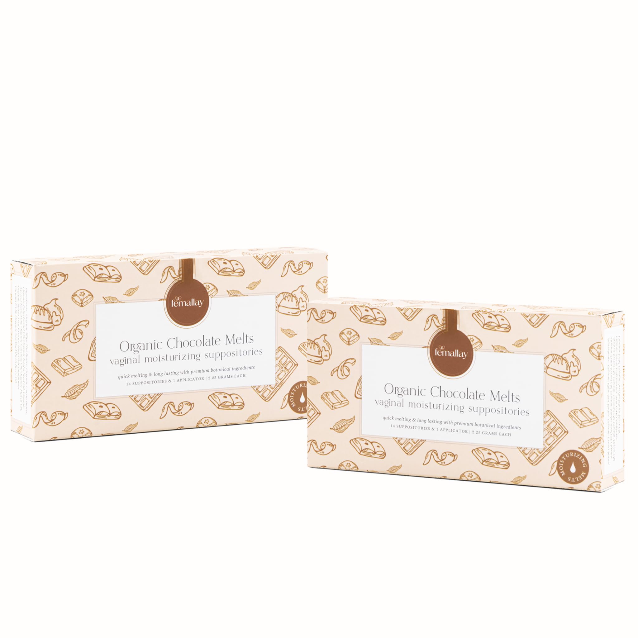 Femallay Organic Vaginal Moisturizing Suppository Melts - 100% Natural Suppositories for Vaginal Odor and Dryness Relief, Ultra-Hydrating Fast-Acting Comfort (Chocolate- 2 Pack)