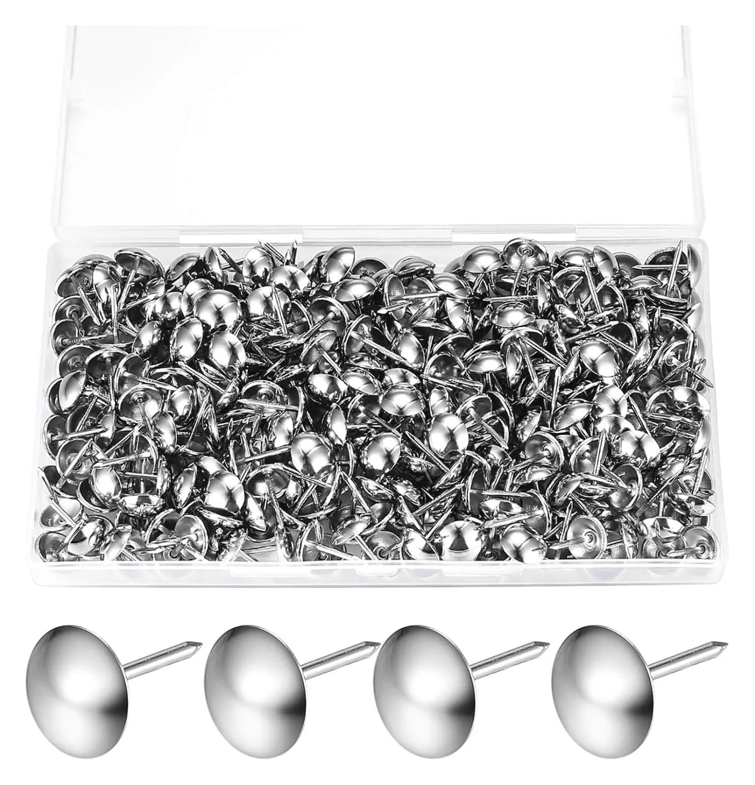 Vnakrny Silver Round Upholstery Nails 100Pcs Upholstery Nails, Upholstery Tacks Pins, Furniture Decorative Thumbtacks, Antique Push Studs Pins, Drawing Picture(Silver)