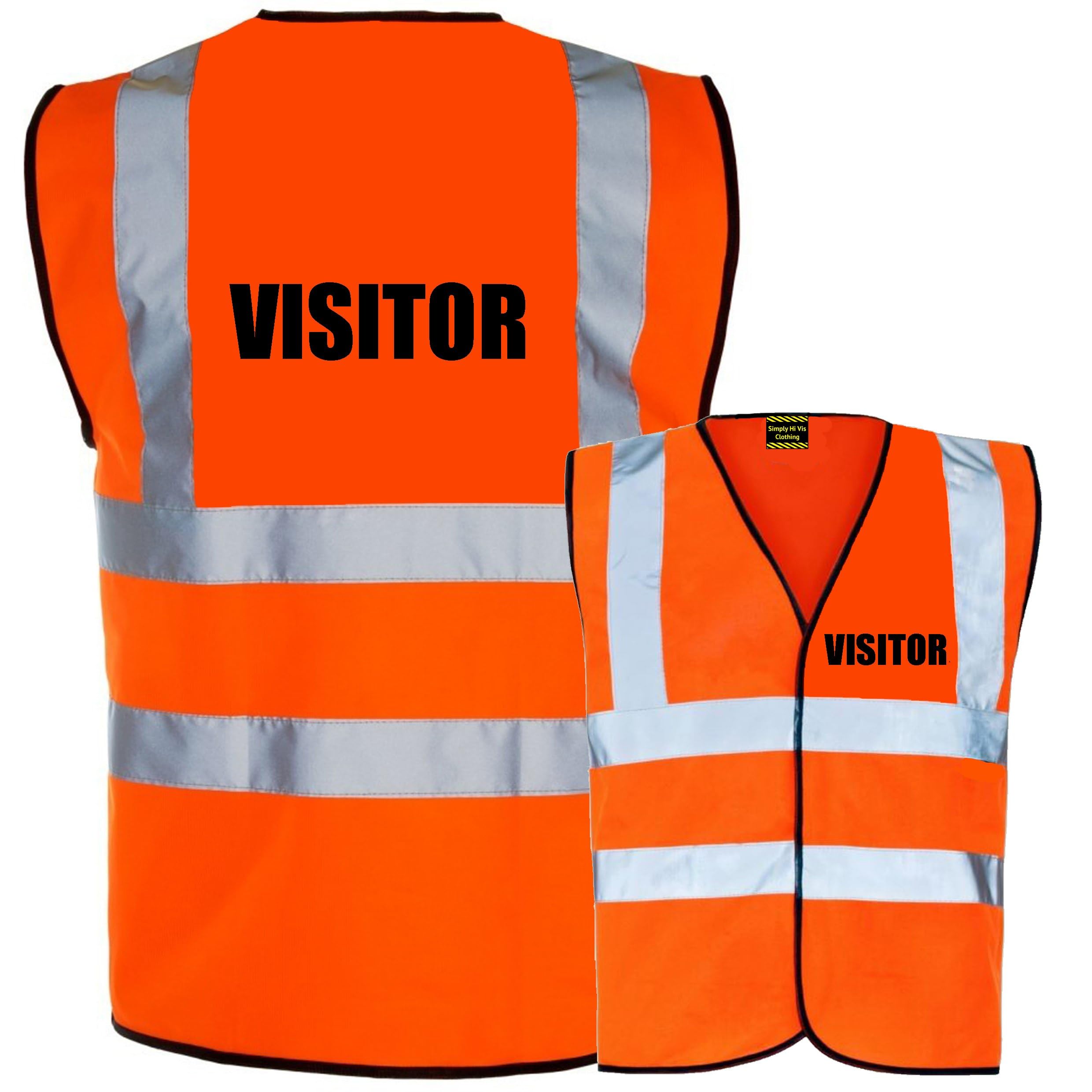 VISITOR - Printed in Black Text On Hi Vis Safety Vest High Viz Waistcoat Supplied by Simply Hi Vis Clothing UK.