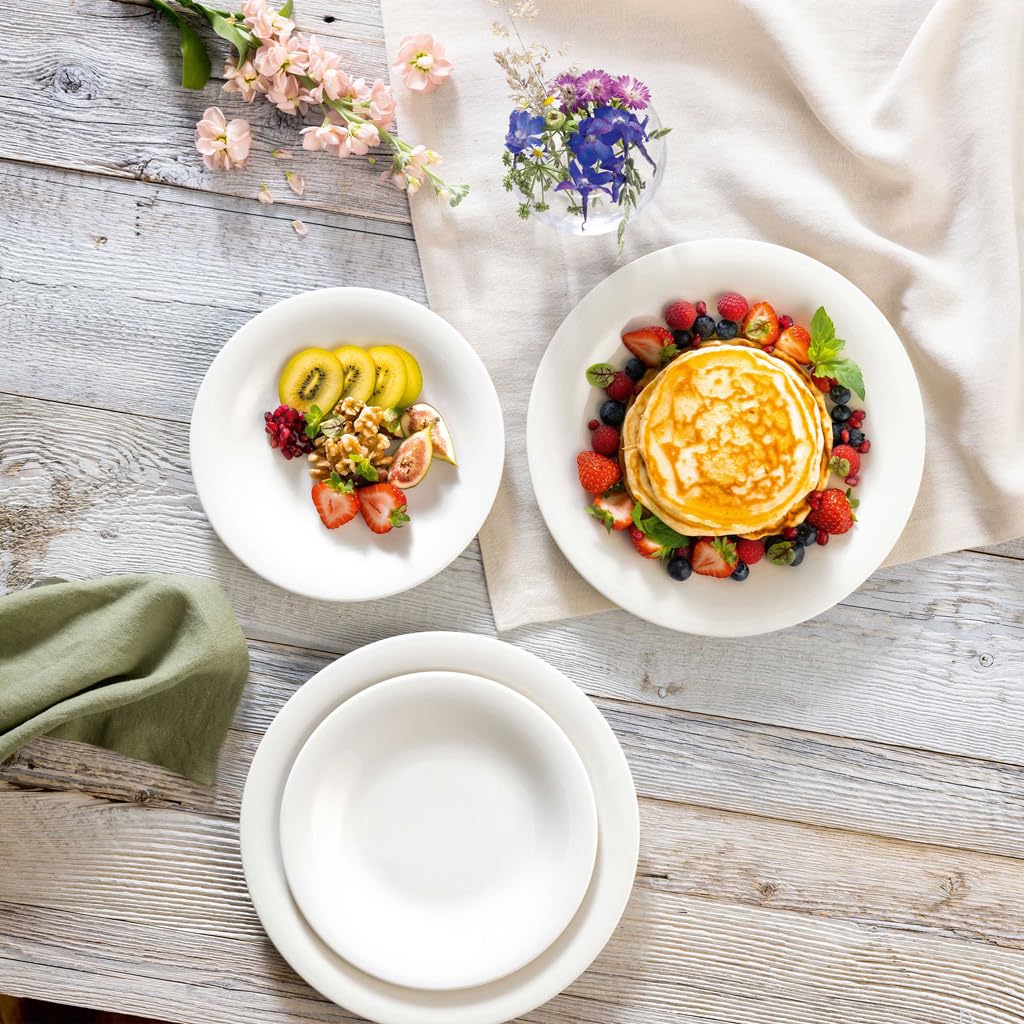 vivo - Villeroy & Boch Group – Essential White Teller Set 12 tlg. Weiß, Spülmaschinenfest, Mikrowellensicher, Geschirr Set für 6 Personen, Speiseteller, Dessertteller, Geschirrset, Premium Porzellan