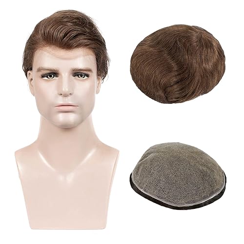 Piezas de cabello para hombre, tupé para hombres, cabello humano 100% real, 8 x 10 pulgadas, gorra base súper suave y transpirable, sistema de